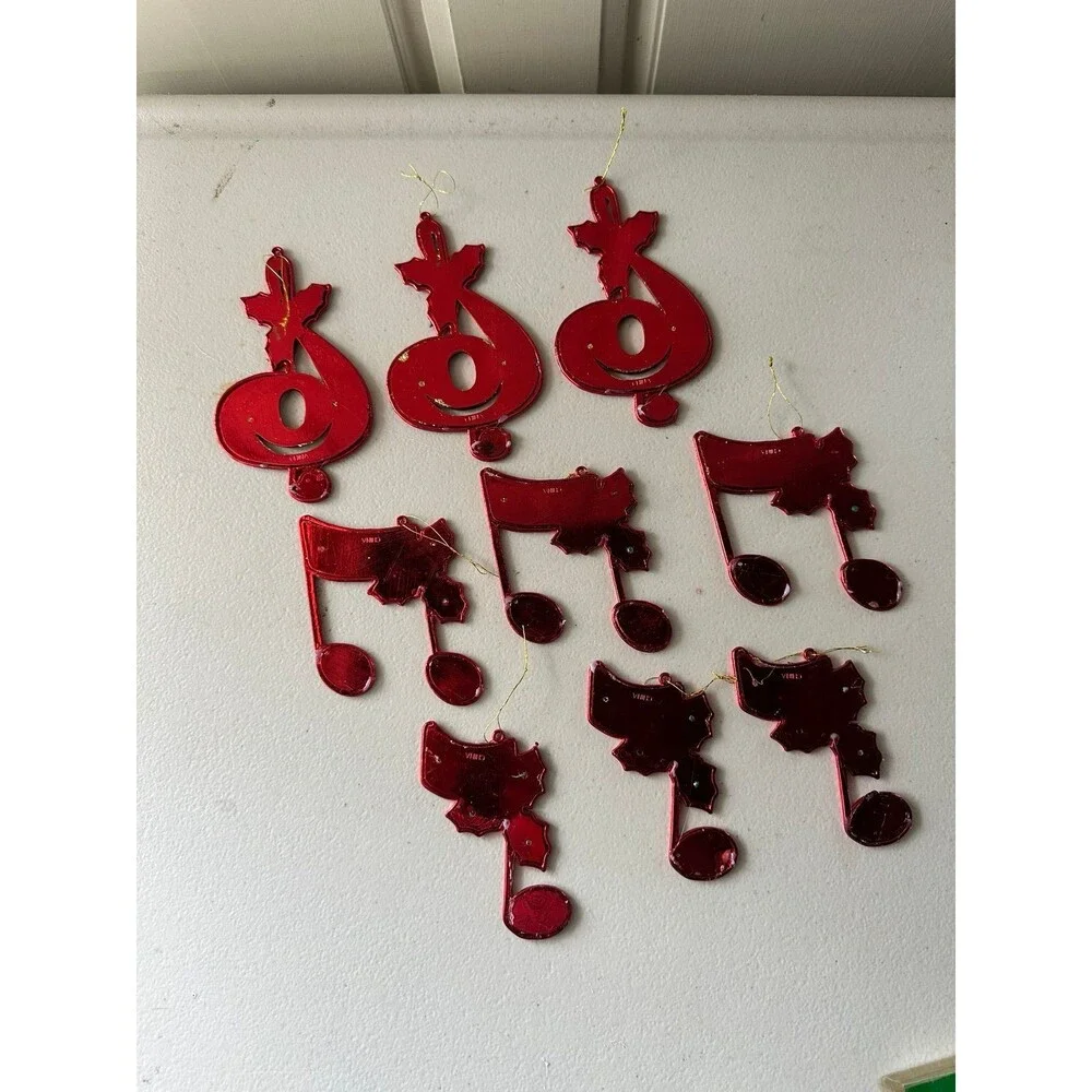 Vintage Kurt S. Adler Set of 9 Plastic Shimmer Musical Notes Christmas Ornaments